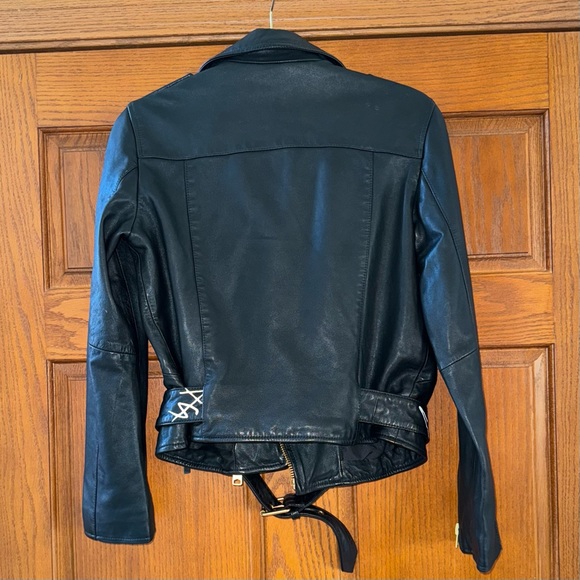 AllSaints Exclusive Pre-Customized Balfern Belted Hem Leather Biker Jacket - Picture 3 of 10